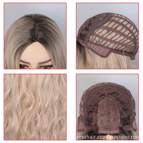 high quality Synthetic Wigs Long Wavy Ombre Blonde Wig Black Grey Red Middle Part Women Wigs
